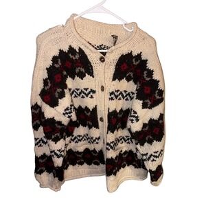 Rey Wear Vintage 100% Wool Hand Made Ecuador Chunky Knit Cardigan Sweater Mens
